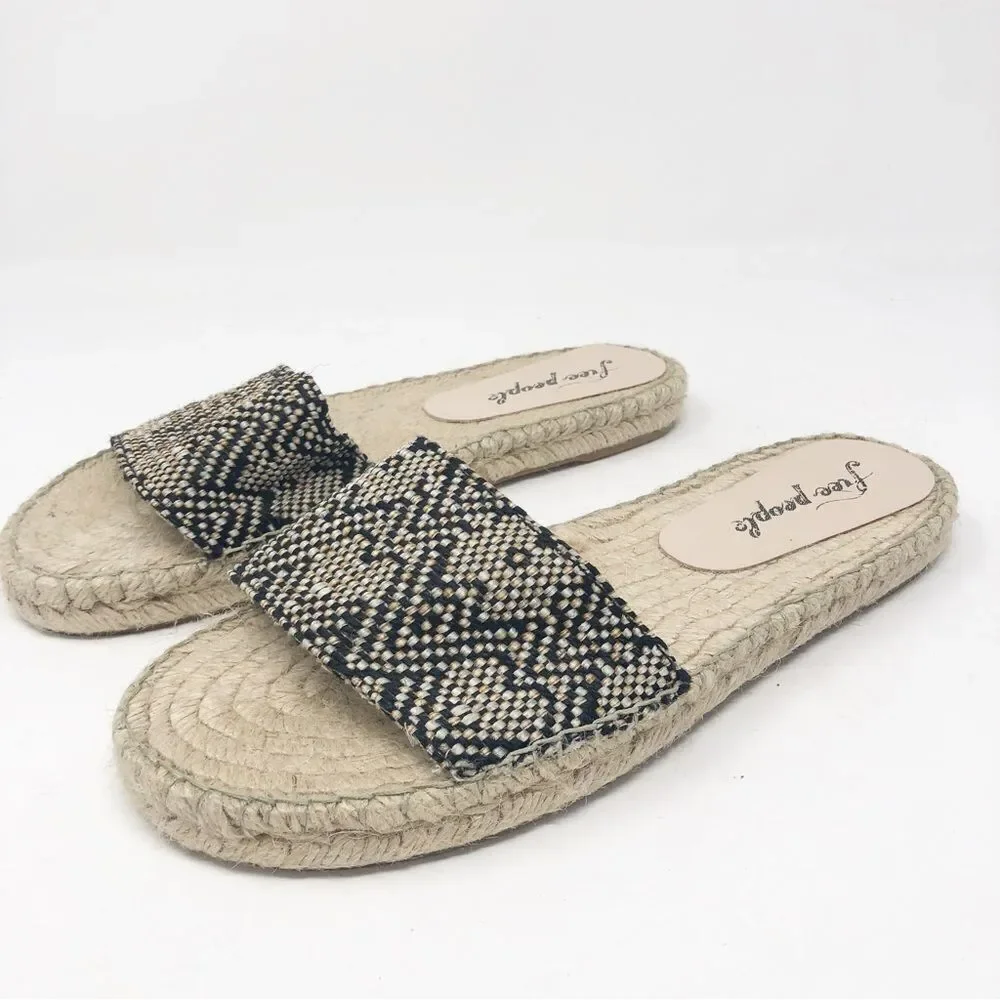 FREE PEOPLE | Beach Front Espadrille Woven Slides Black & Beige NEW Women’s 7